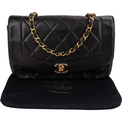 Chanel Quilted Lambskin 24K Gold Diana Single Flap Crossbody Bag