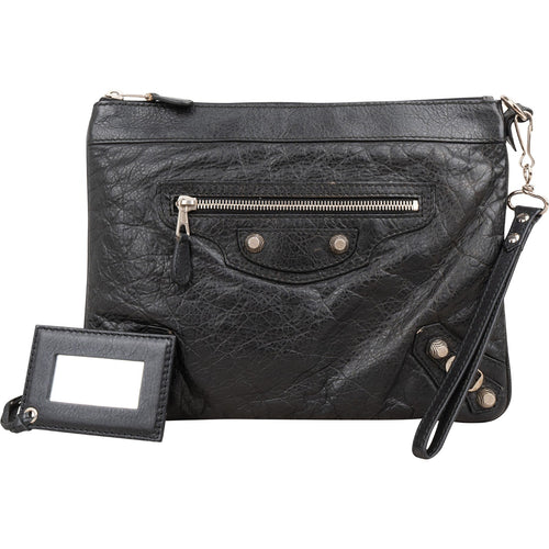 Balenciaga Black Arena Leather City Clutch
