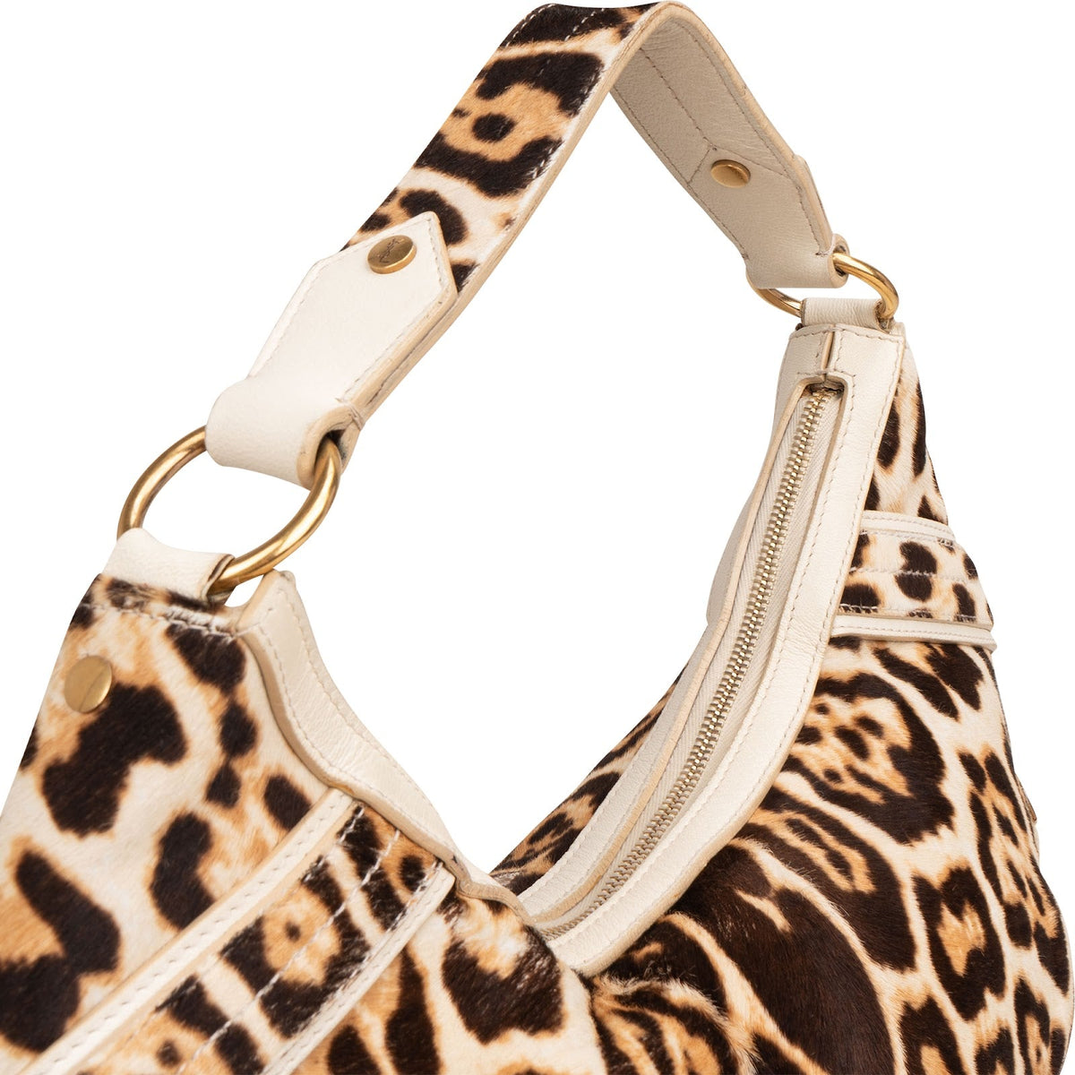 Yves Sant Laurent Pony Hair Leopard Print Hobo Shoulder Bag