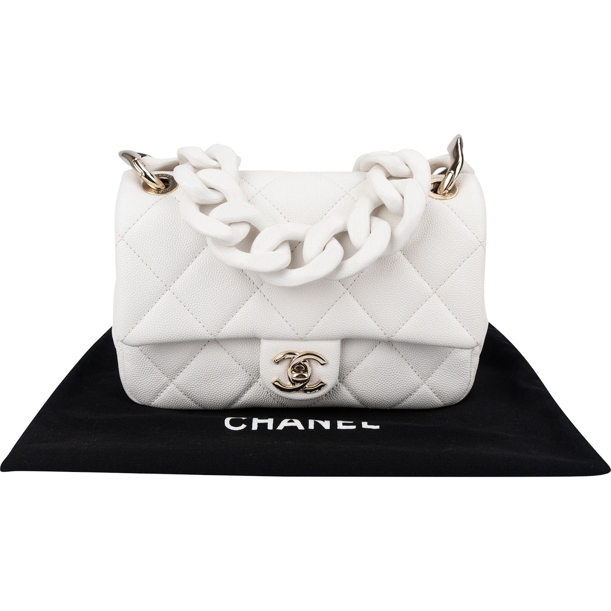 Chanel Quilted Caviar Leather Chunky Chain Rectangular Single Flap Shoulder Bag