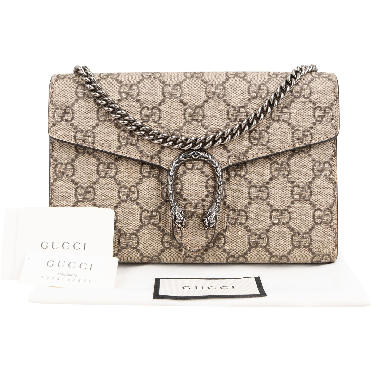 Gucci Monogram GG Supreme Canvas Dionysus Wallet On Chain Crossbody Bag