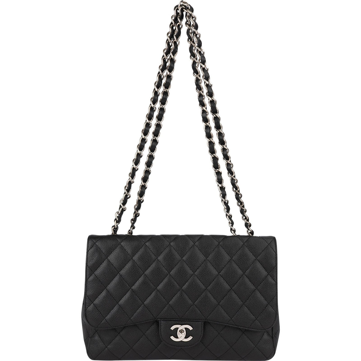 Chanel Quilted Caviar Leather Palladium Jumbo Single Flap Crossbody Bag