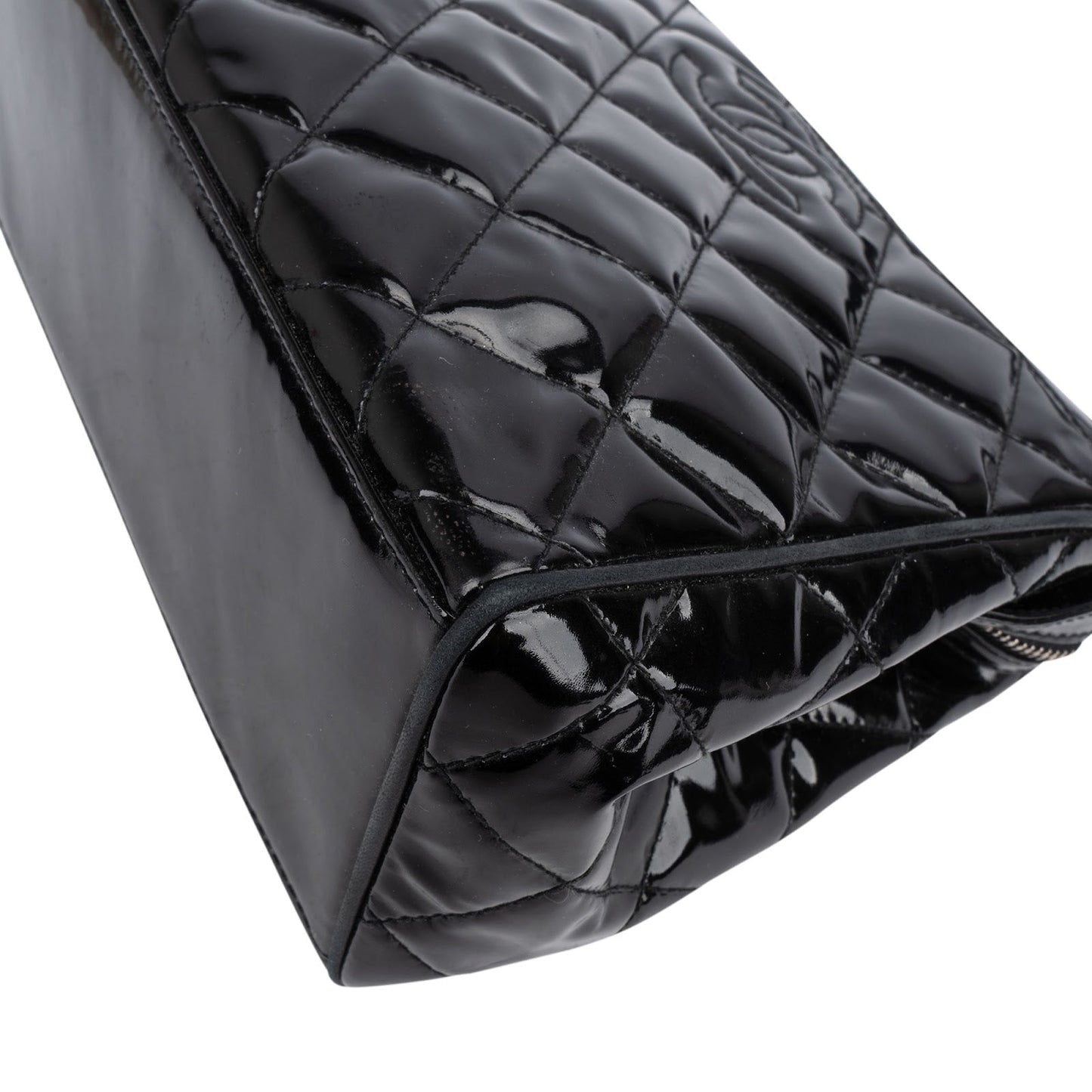 Chanel Quilted Patent Leather CC Small Tote Handbag