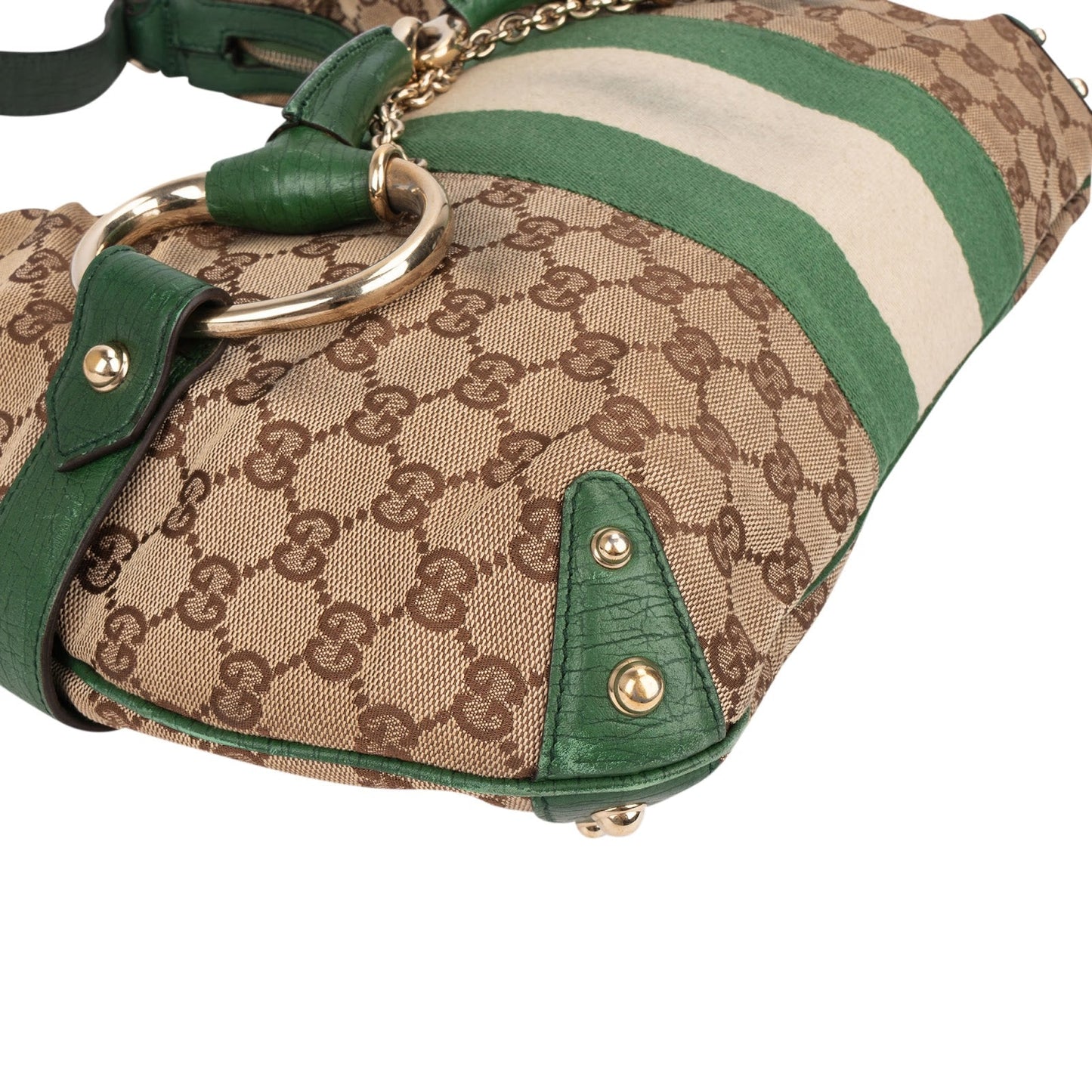 Gucci Monogram GG Web Stripe Horsebit Hobo Shoulder Bag