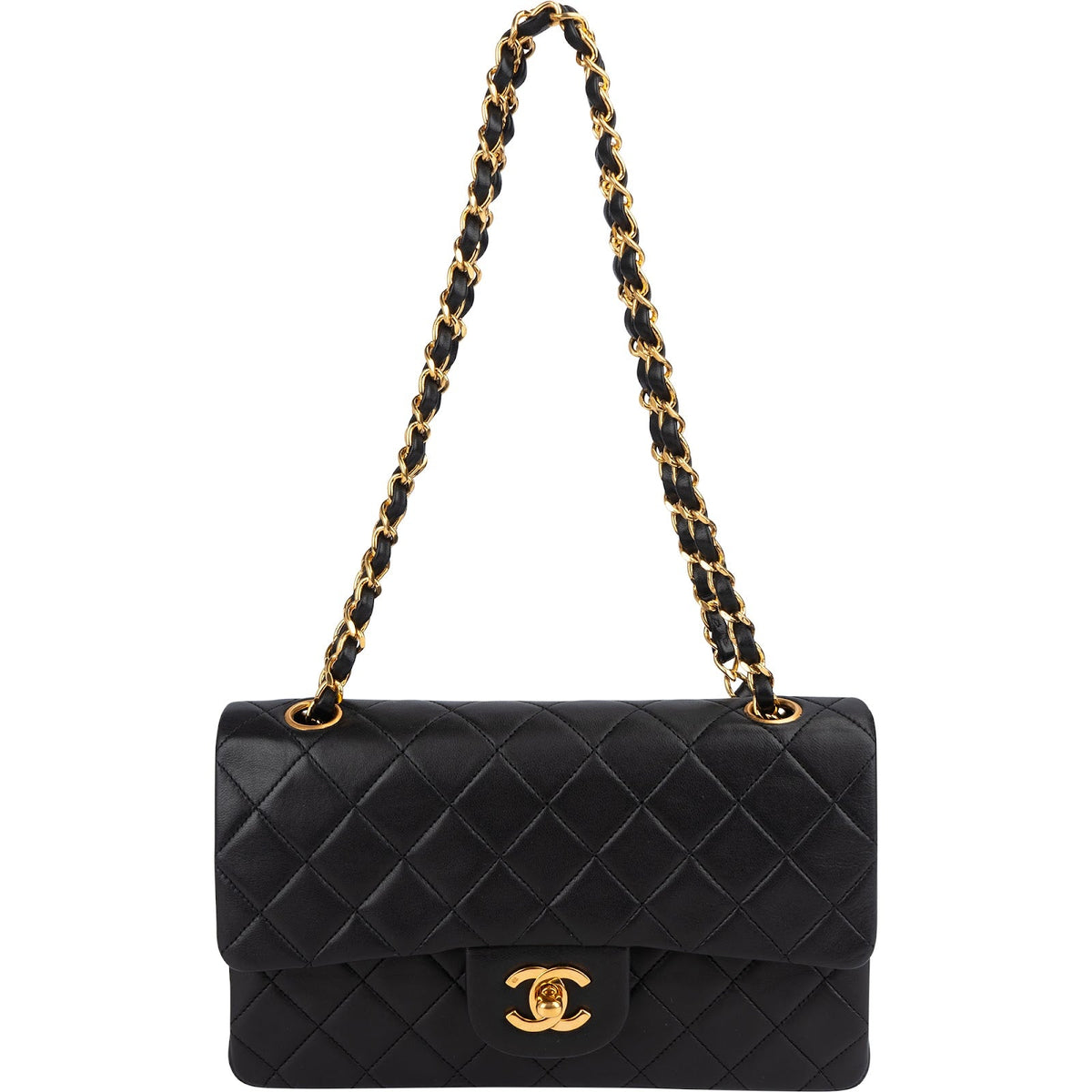 Chanel Quilted Lambskin 24K Gold Small Double Flap Shoulder Bag