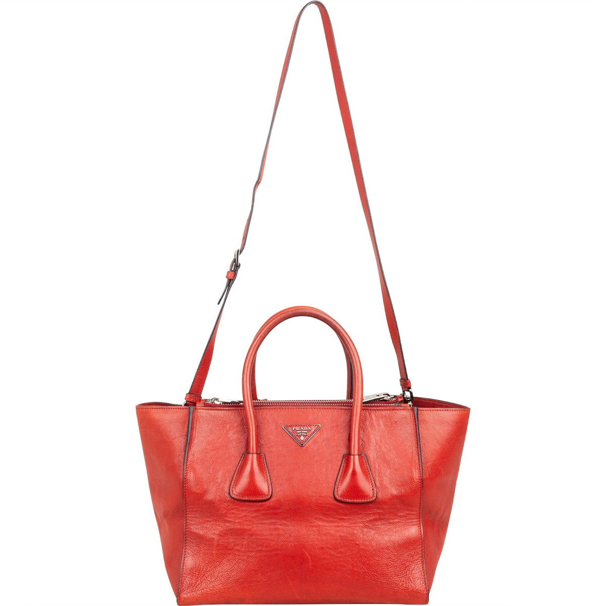 Prada Double Zip Tote aus glasiertem genarbtem Leder – Ansicht 8