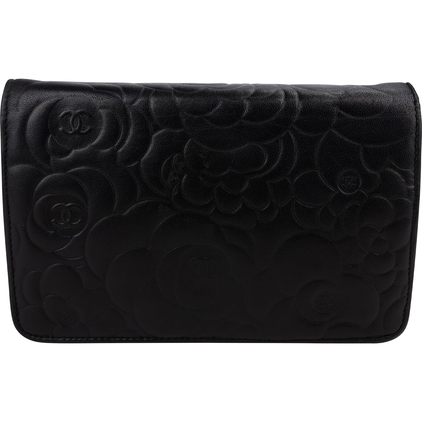 Chanel Camellia Embossed Lambskin Wallet On Chain Crossbody Bag