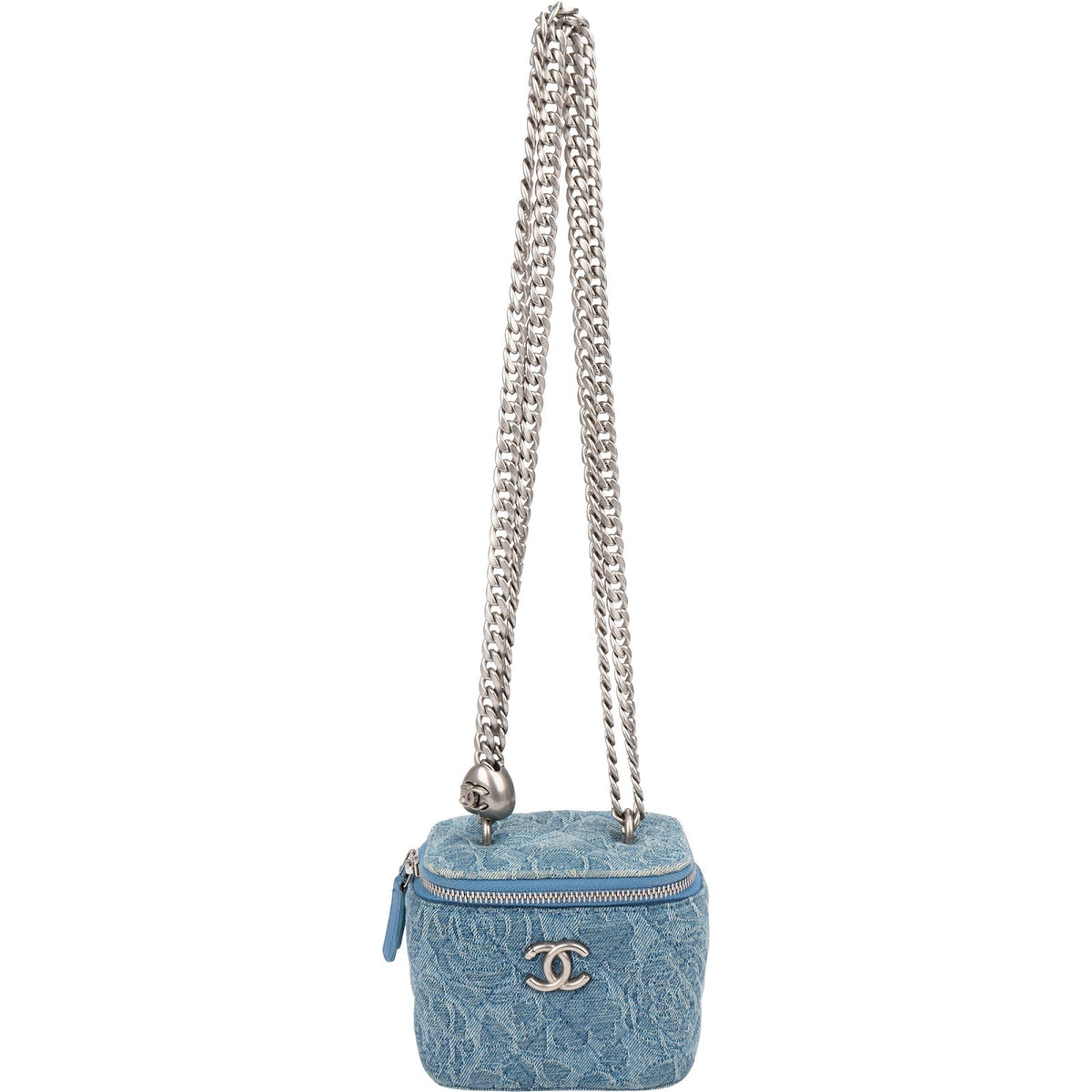 Chanel Quilted Denim Camellia Monogram Adjustable Mini Vanity Case Crossbody Bag