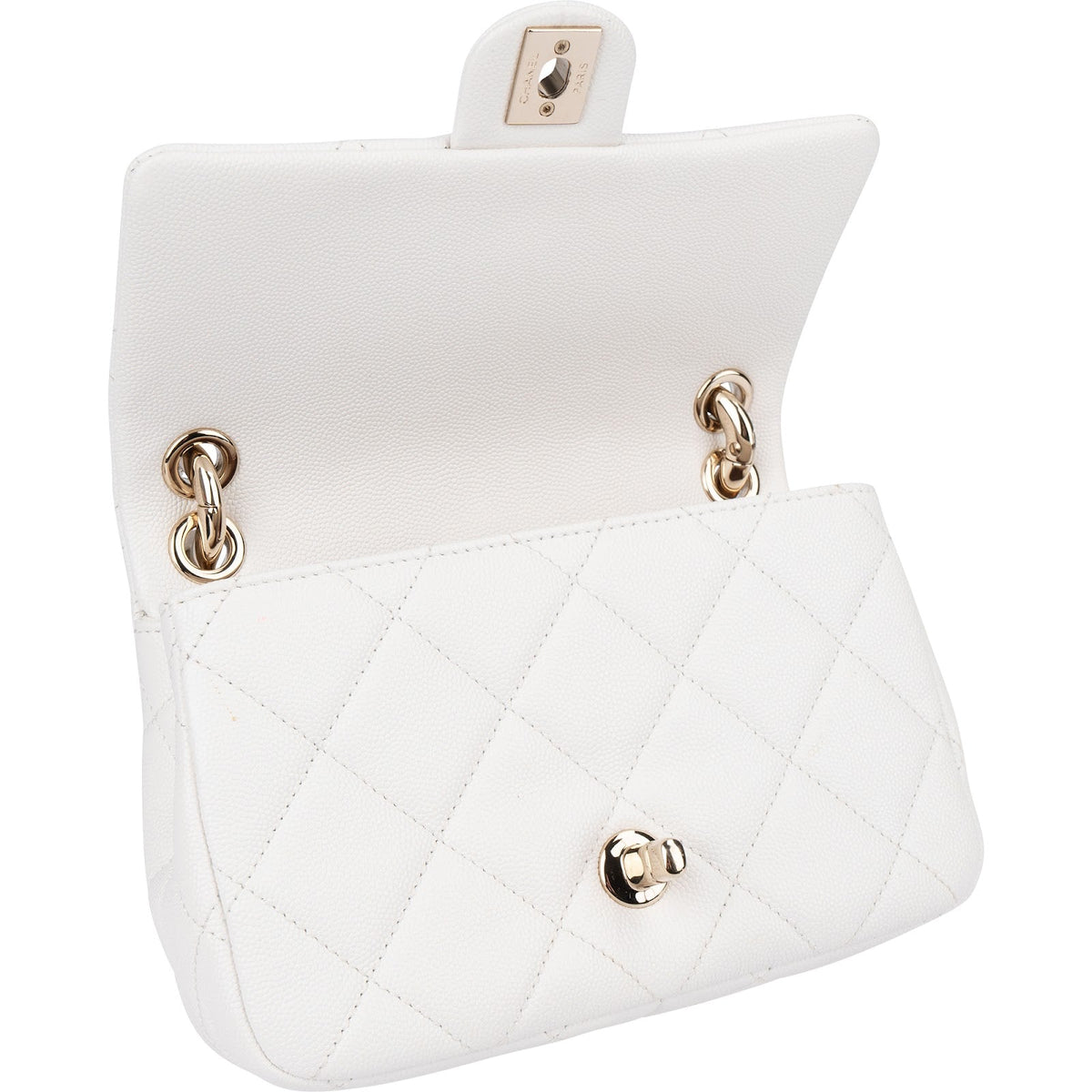 Chanel Quilted Caviar Leather Chunky Chain Rectangular Single Flap Shoulder Bag