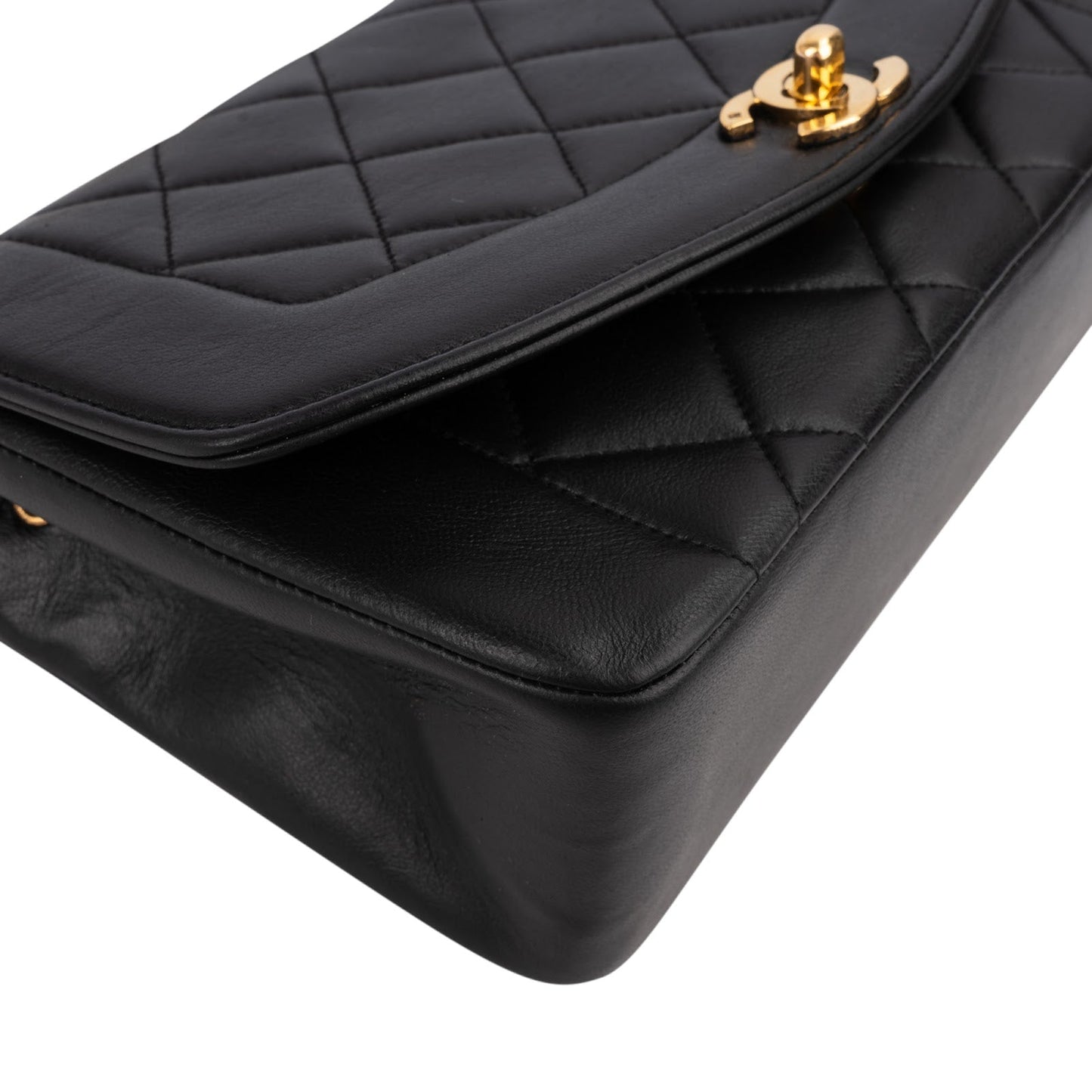 Chanel Quilted Lambskin Diana 24K Gold Single Flap Crossbody Bag