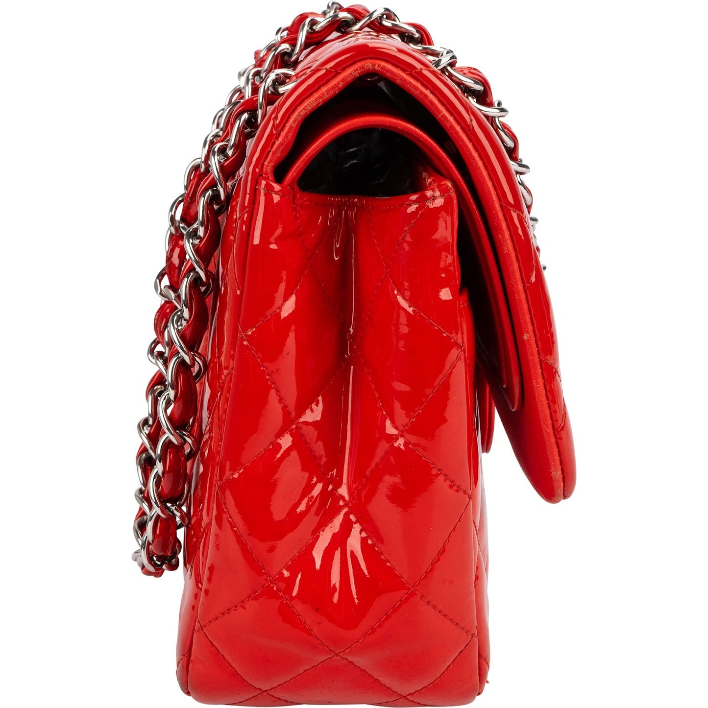 Chanel Quilted Patent Leather Jumbo Double Flap Crossbody Bag