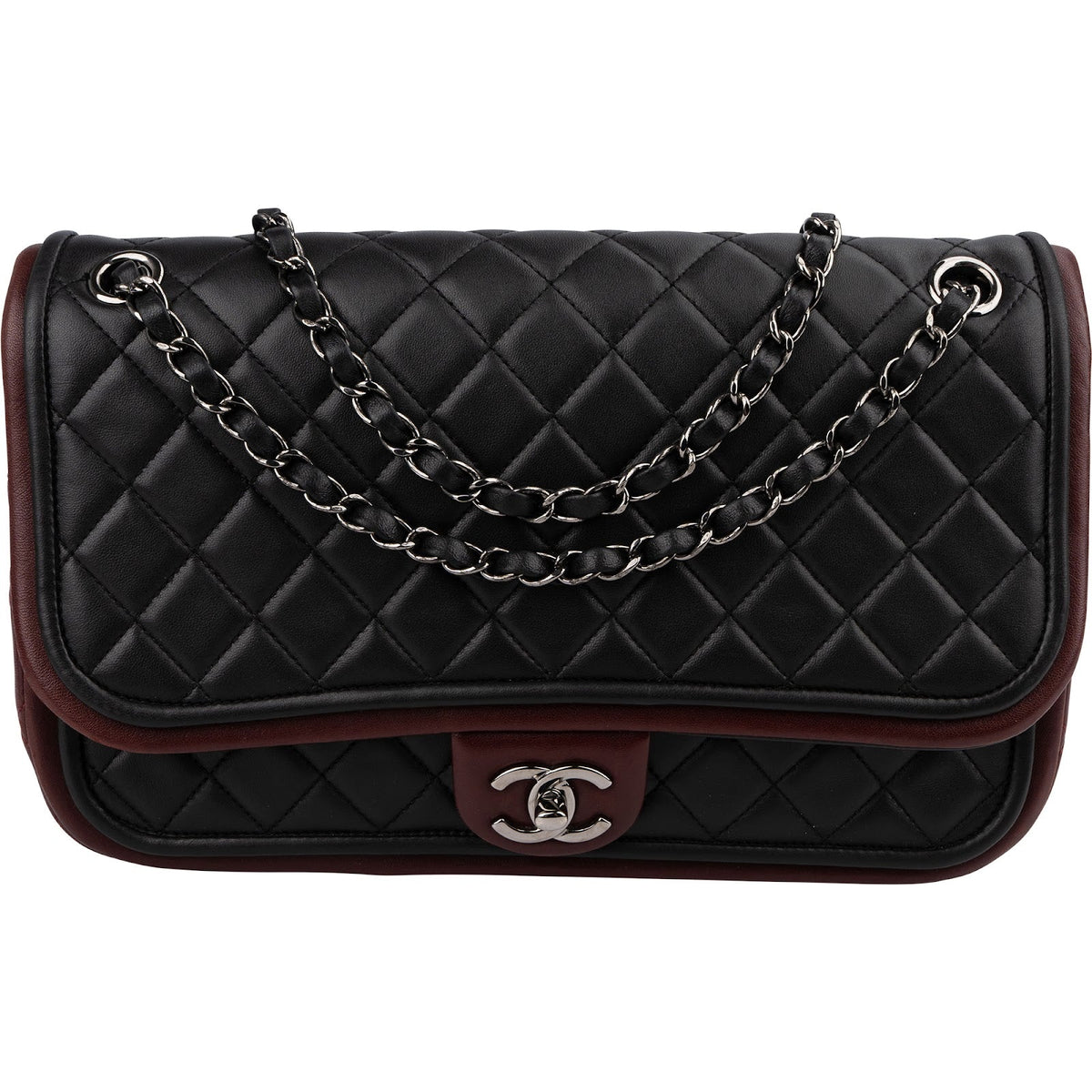 Chanel Quilted Lambskin Bicolor Jumbo Single Flap Shoulder Bag