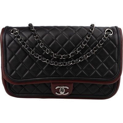 Chanel Quilted Lambskin Bicolor Jumbo Single Flap Shoulder Bag