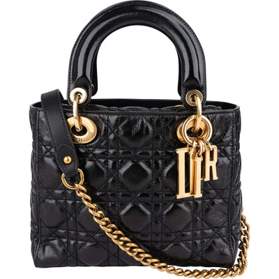 Christian Dior Crinkled Quilted Lambskin Lady Dior Handbag