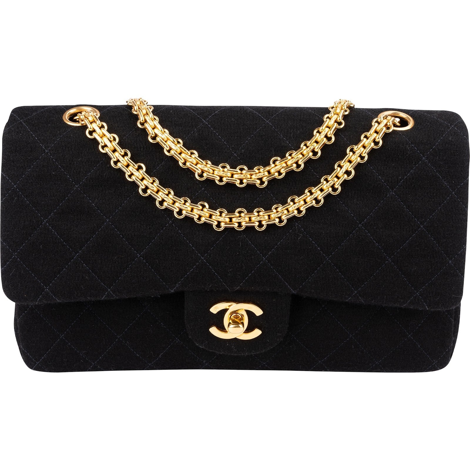 Chanel Quilted Jersey 24K Gold Medium Double Flap Crossbody Bag