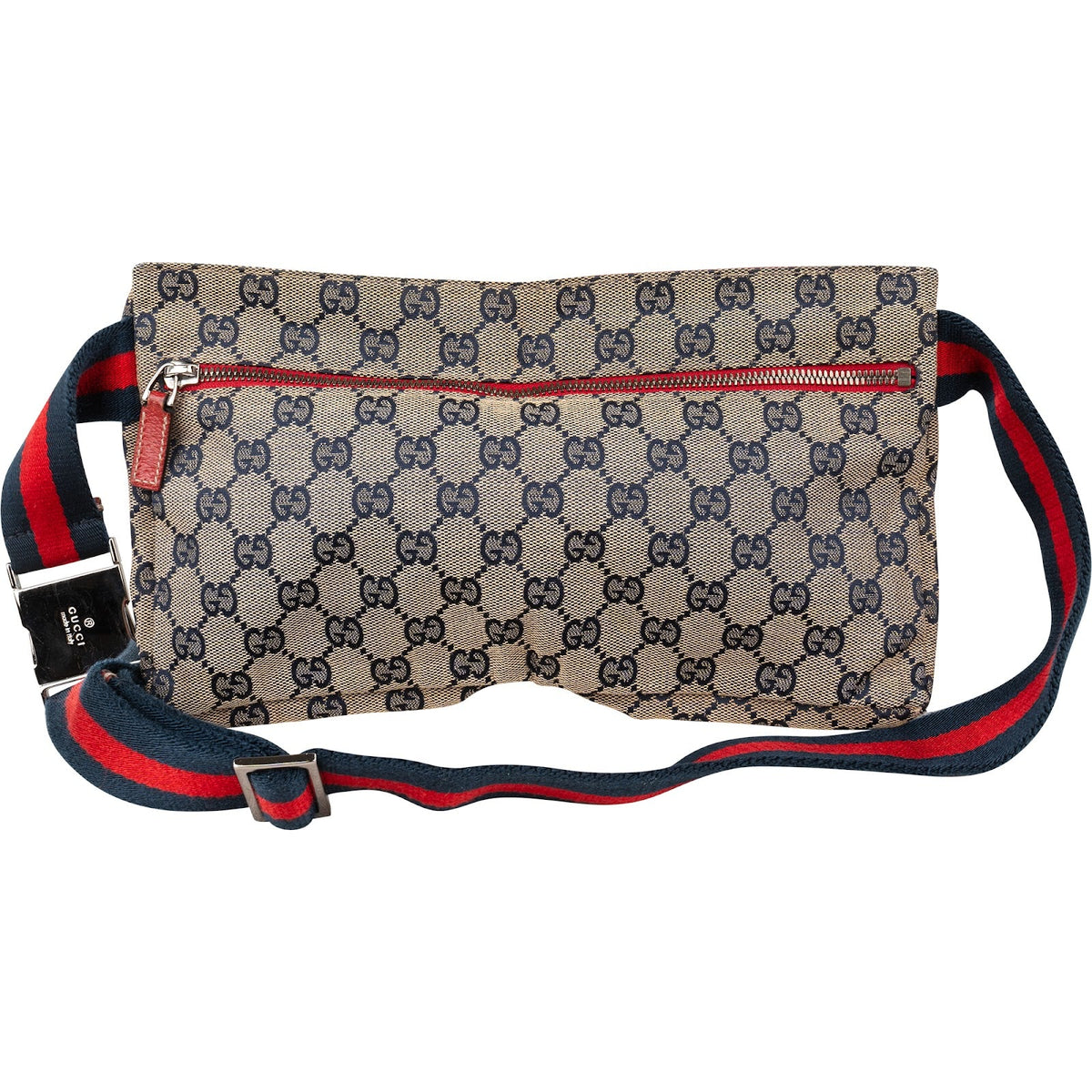 Gucci Grained Leather Monogram GG Canvas Web Stripe Crossbody Belt Bag