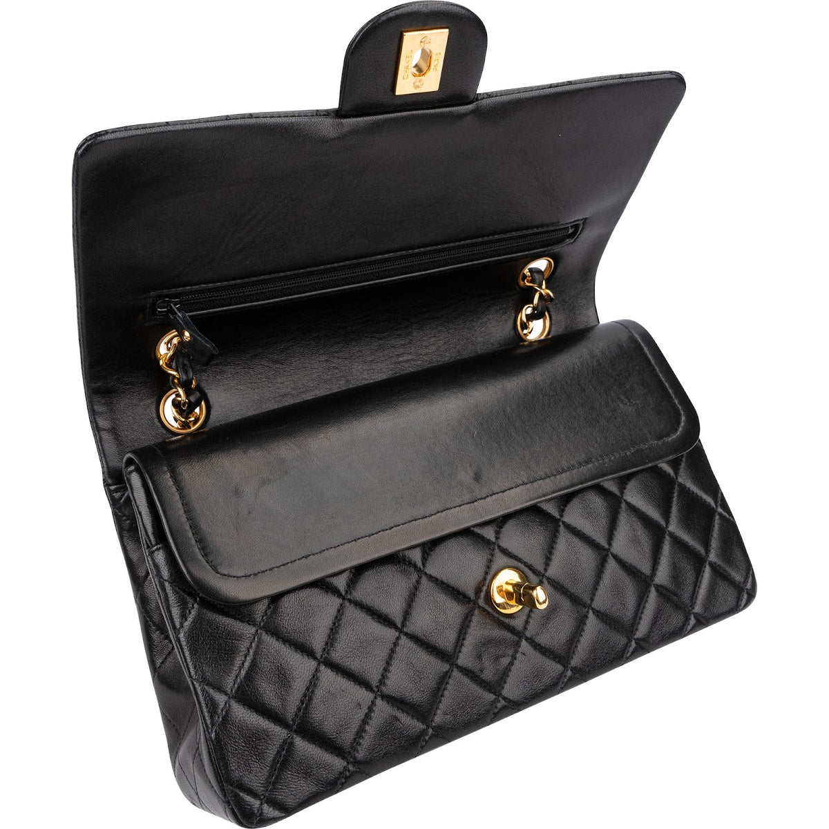 Chanel Quilted Lambskin Medium 24K Gold Double Flap Shoulder Bag