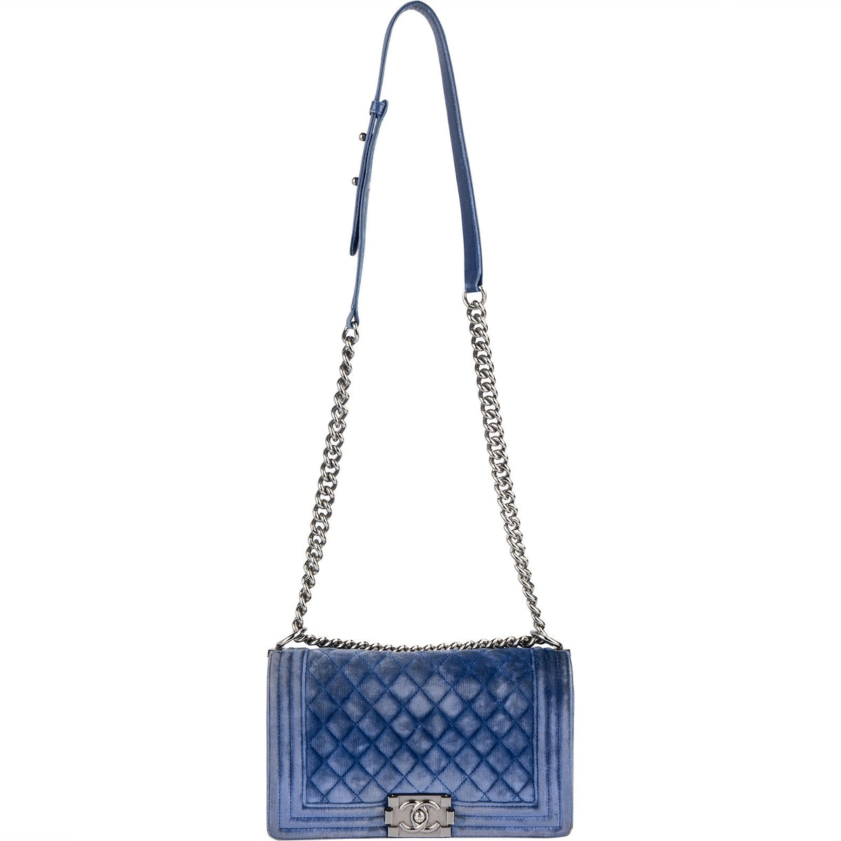 Chanel Blue Velvet Medium Boy Crossbody Bag