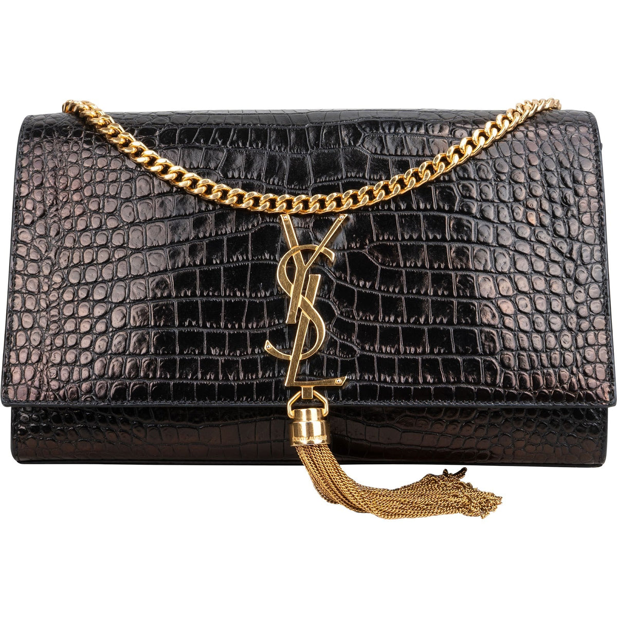 Saint Laurent Kate Tassel aus Leder in Krokooptik – Vorderansicht