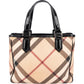 Burberry Nova-Check Monogram Patent Leather Small Tote Handbag