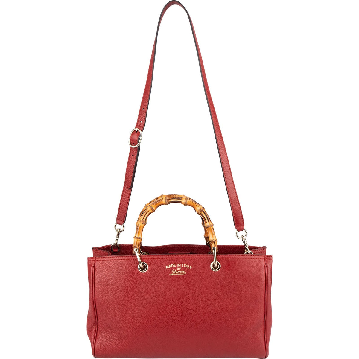 Gucci Grained Leather Bamboo Handle Tote Handbag