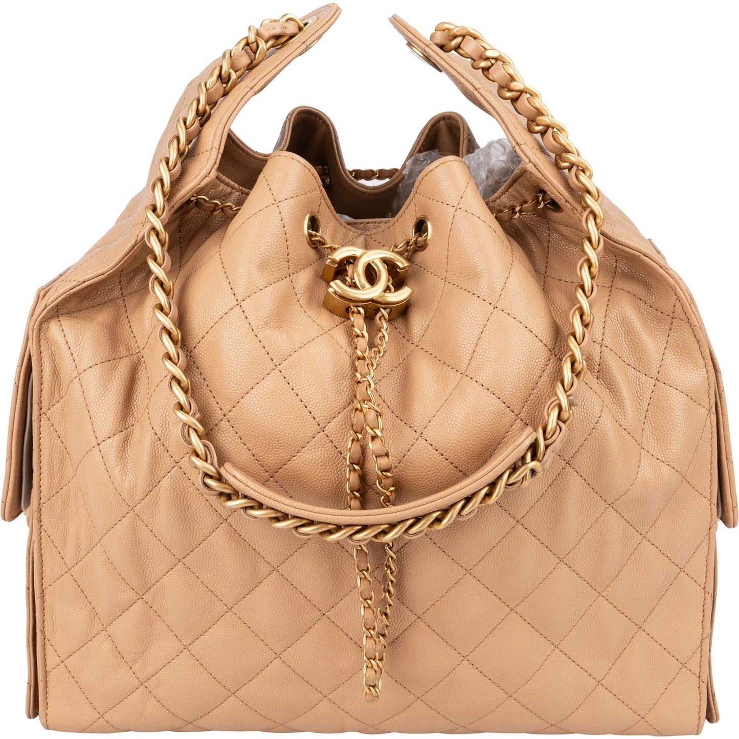 Chanel 25 Medium Quilted Caviar Leather CC Drawstring Shoulder Bag