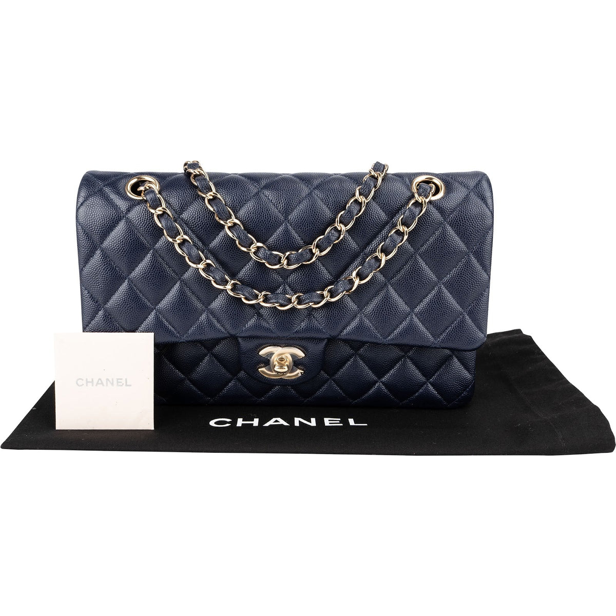 Chanel Quilted Caviar Leather Medium Gold Double Flap Shoulder Bag