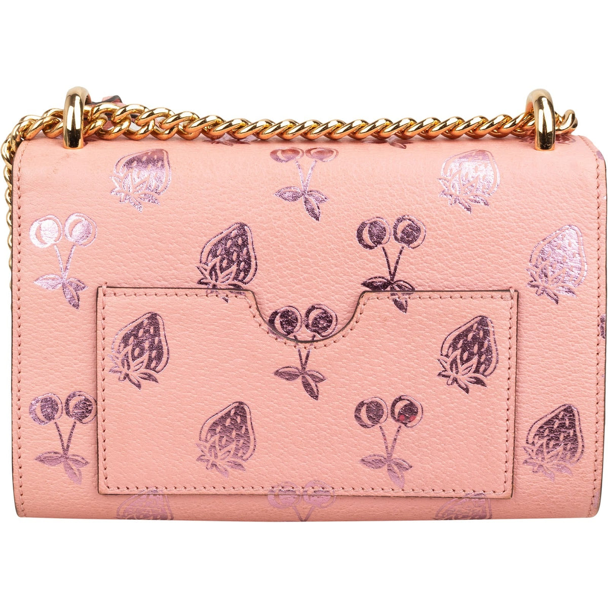 Gucci Pink Leather Glitter Embossed Fruits Small Padlock Crossbody Bag