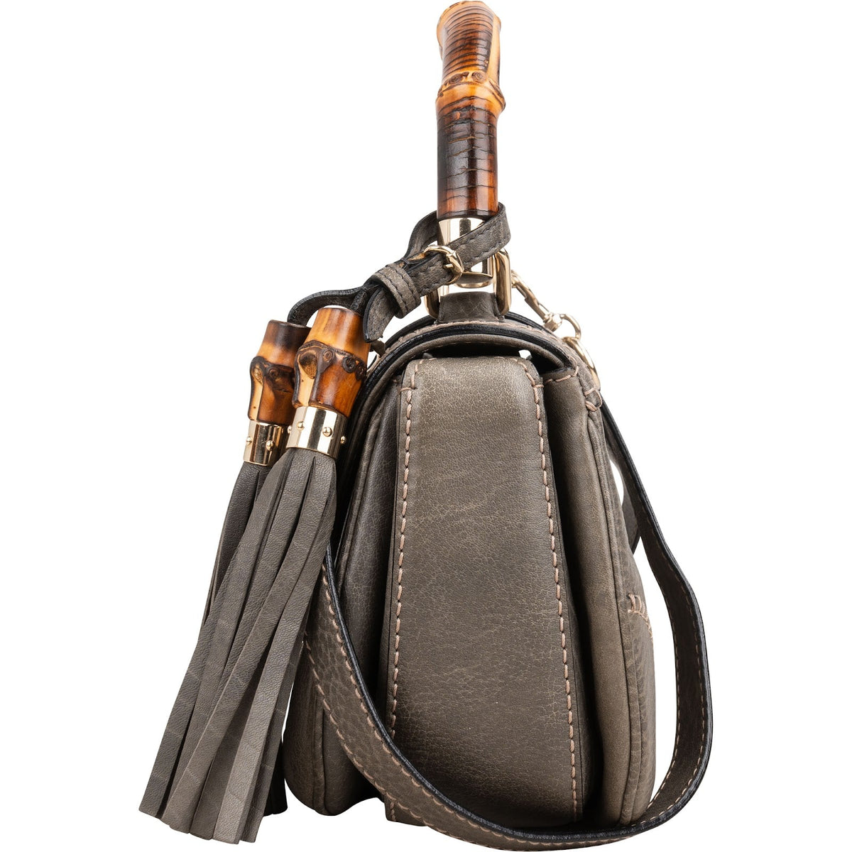 Gucci New Bamboo Top Handle Beijing 2010 aus grauem genarbtem Leder – Ansicht 6
