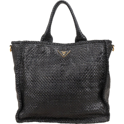 Prada Limited India Black Woven Leather Large Tote Handbag