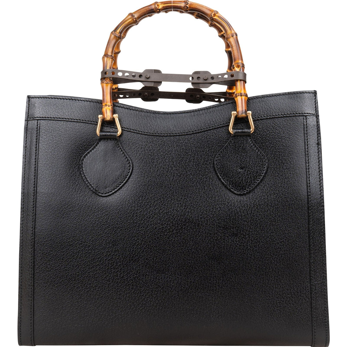 Gucci Black Leather Bamboo Handle Handbag