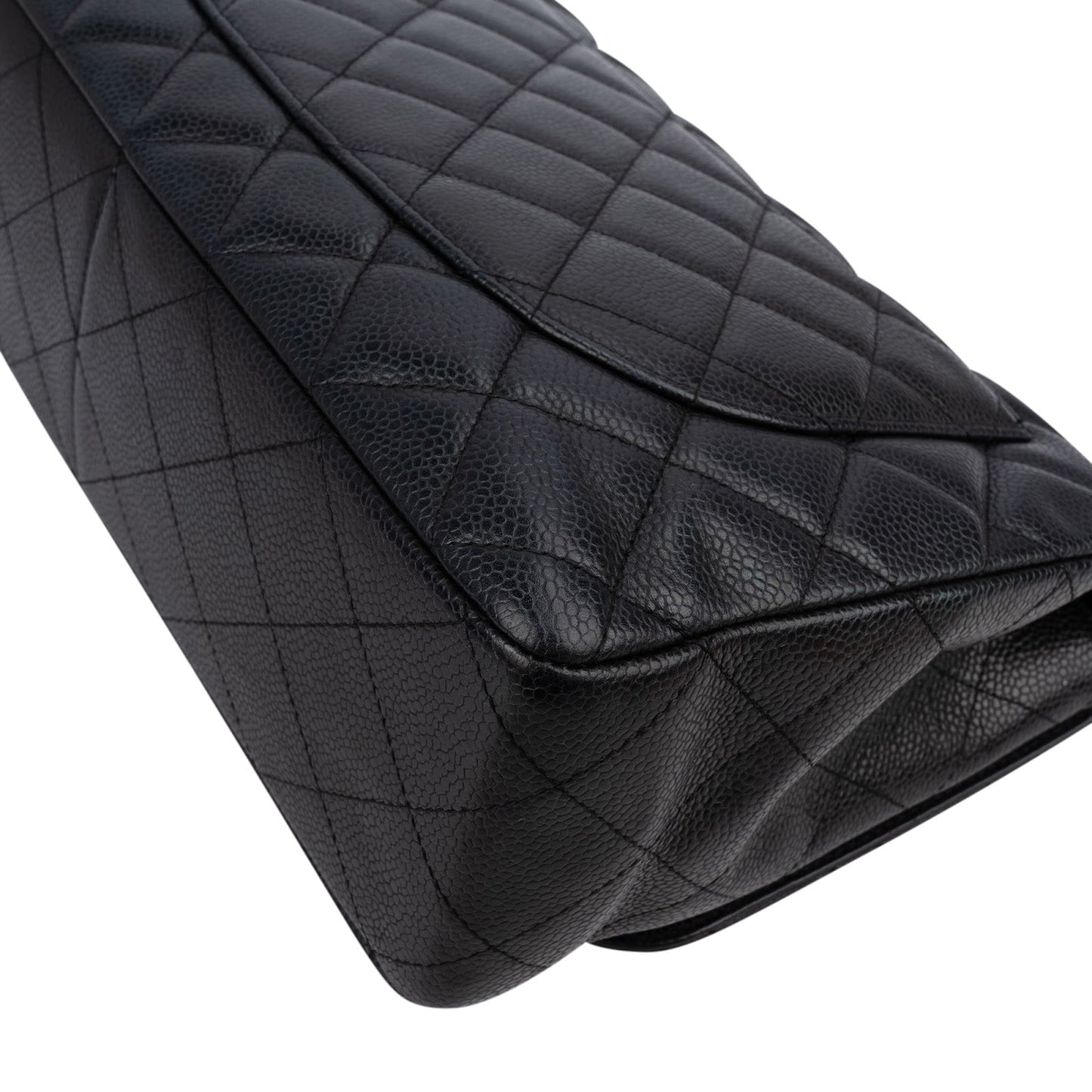 Chanel Quilted Caviar Leather Palladium Jumbo Single Flap Crossbody Bag