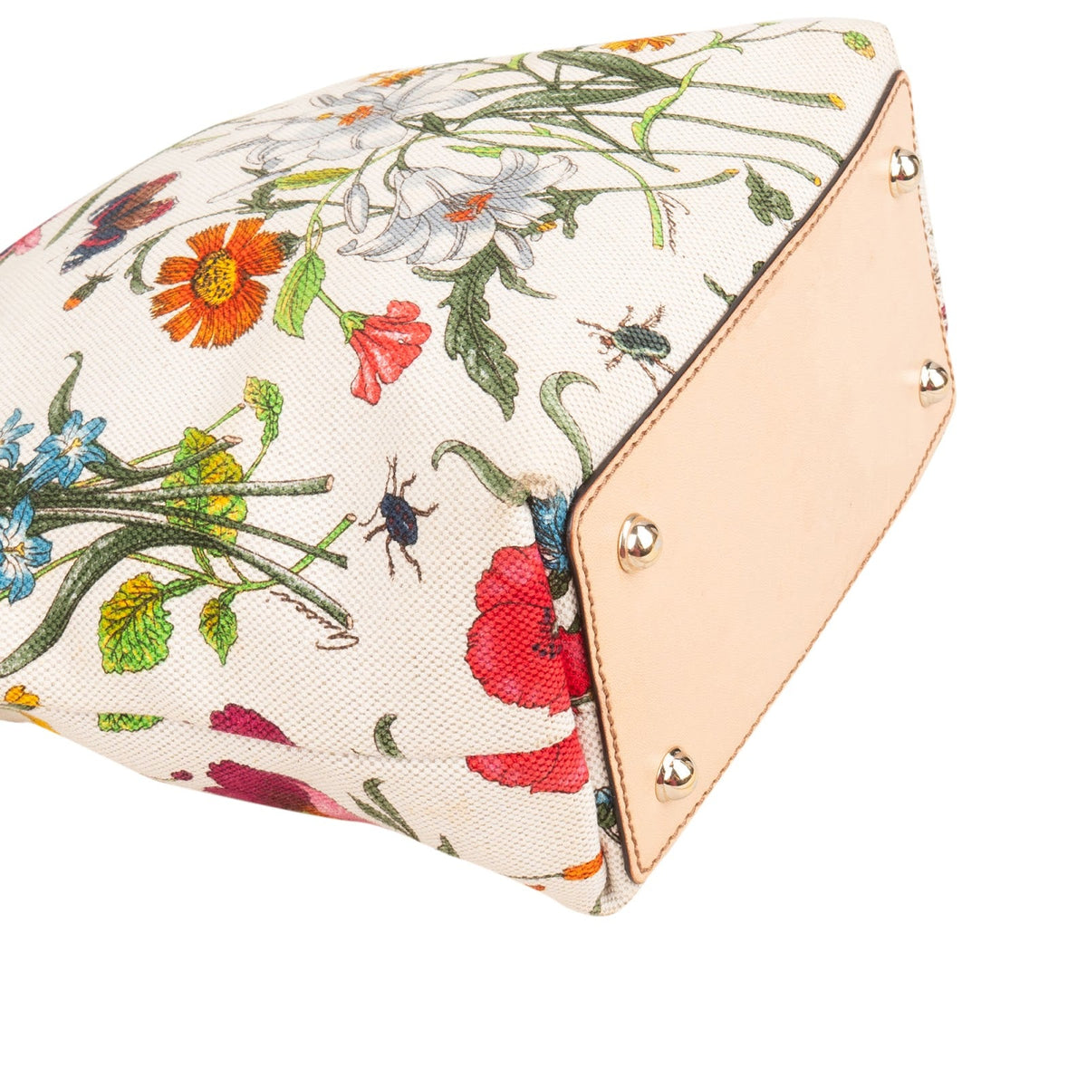 Gucci Floral Print Canvas Bamboo Handle Tote Shoulder Bag