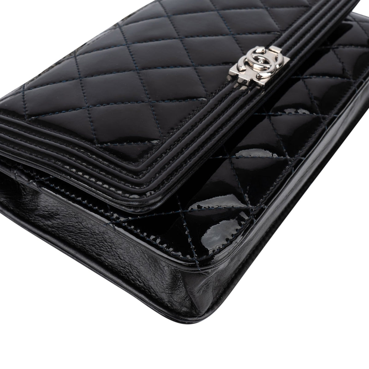 Chanel Patent Leather Quilted Boy Wallet On Chain Crossbody Bag