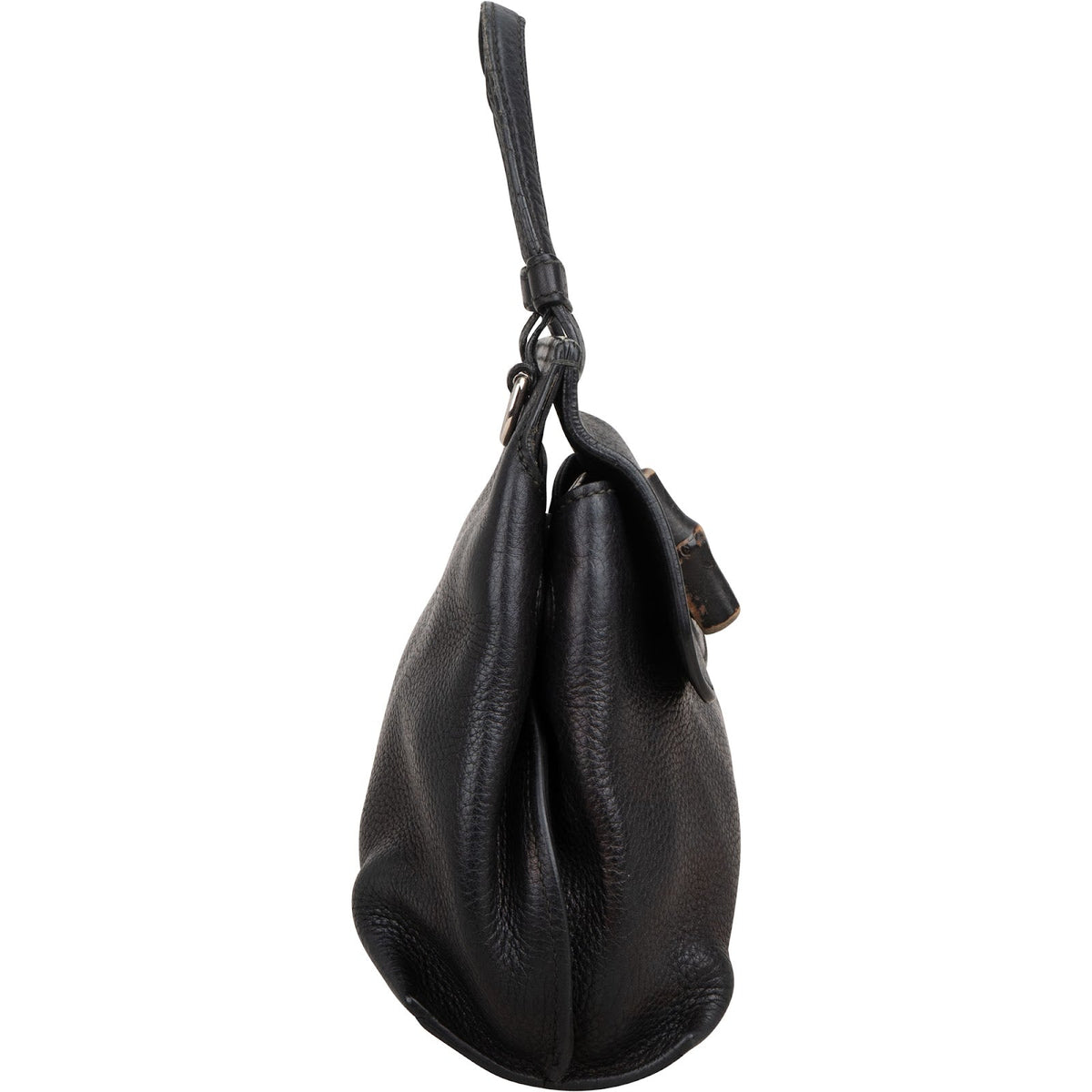 Gucci Bamboo aus schwarzem genarbtem Leder – Ansicht 3
