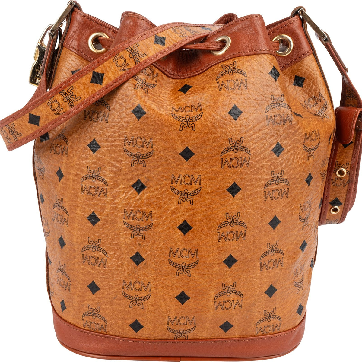 MCM Monogram Visetos Drawstring Bucket Crossbody Bag