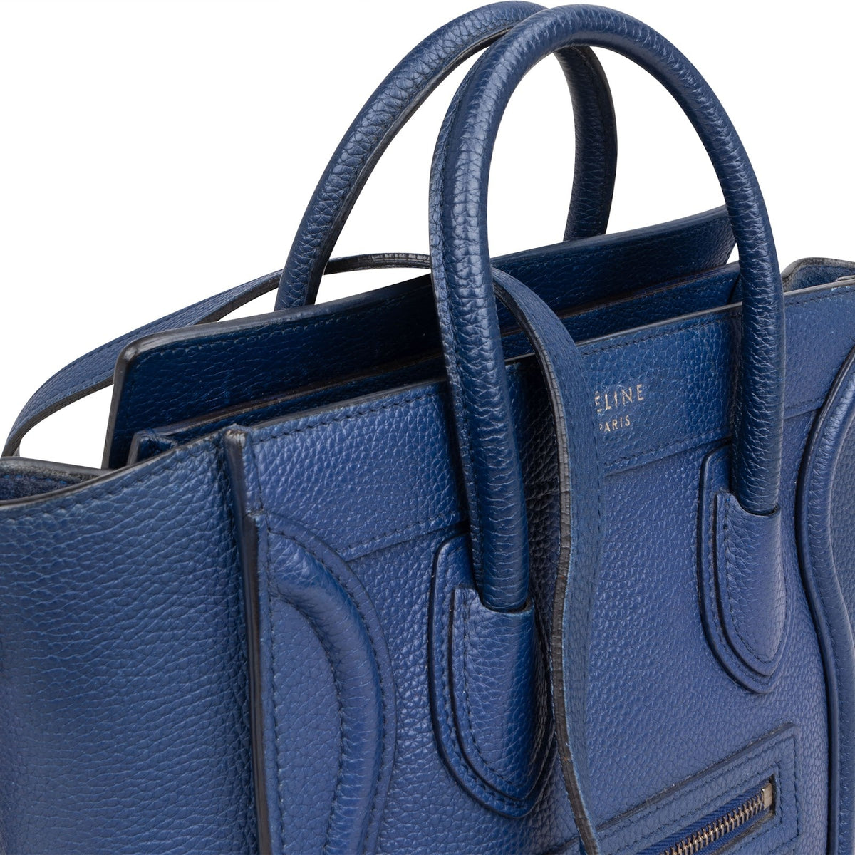 Céline Blue Grained Leather Luggage Nano Crossbody Handbag