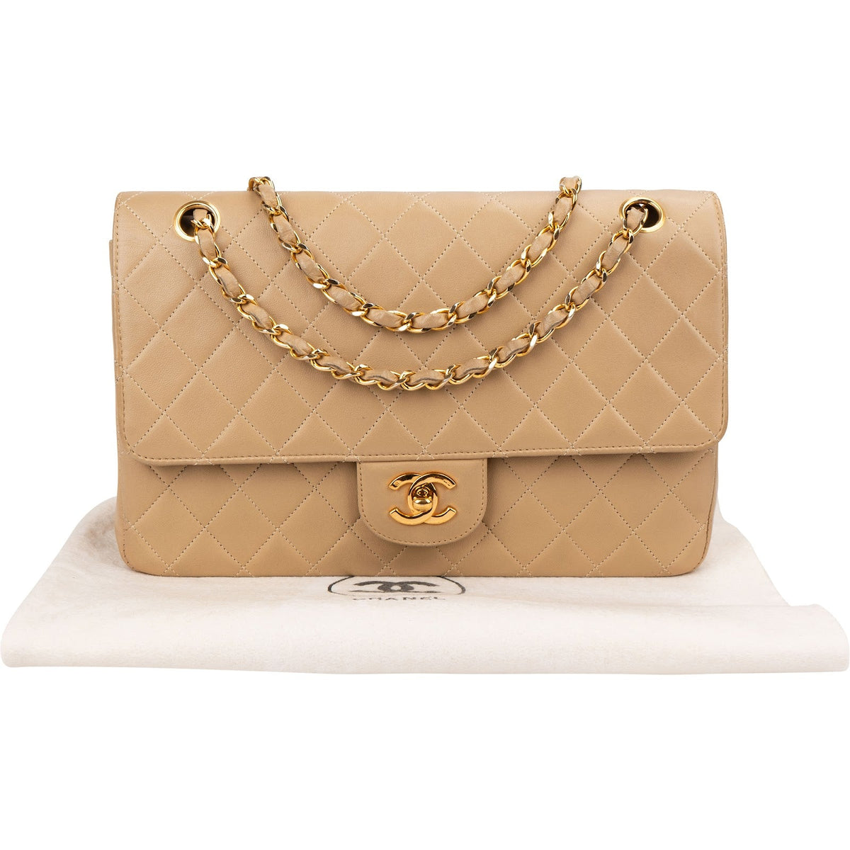 Chanel Quilted Lambskin 24K Gold Double Flap Shoulder Bag