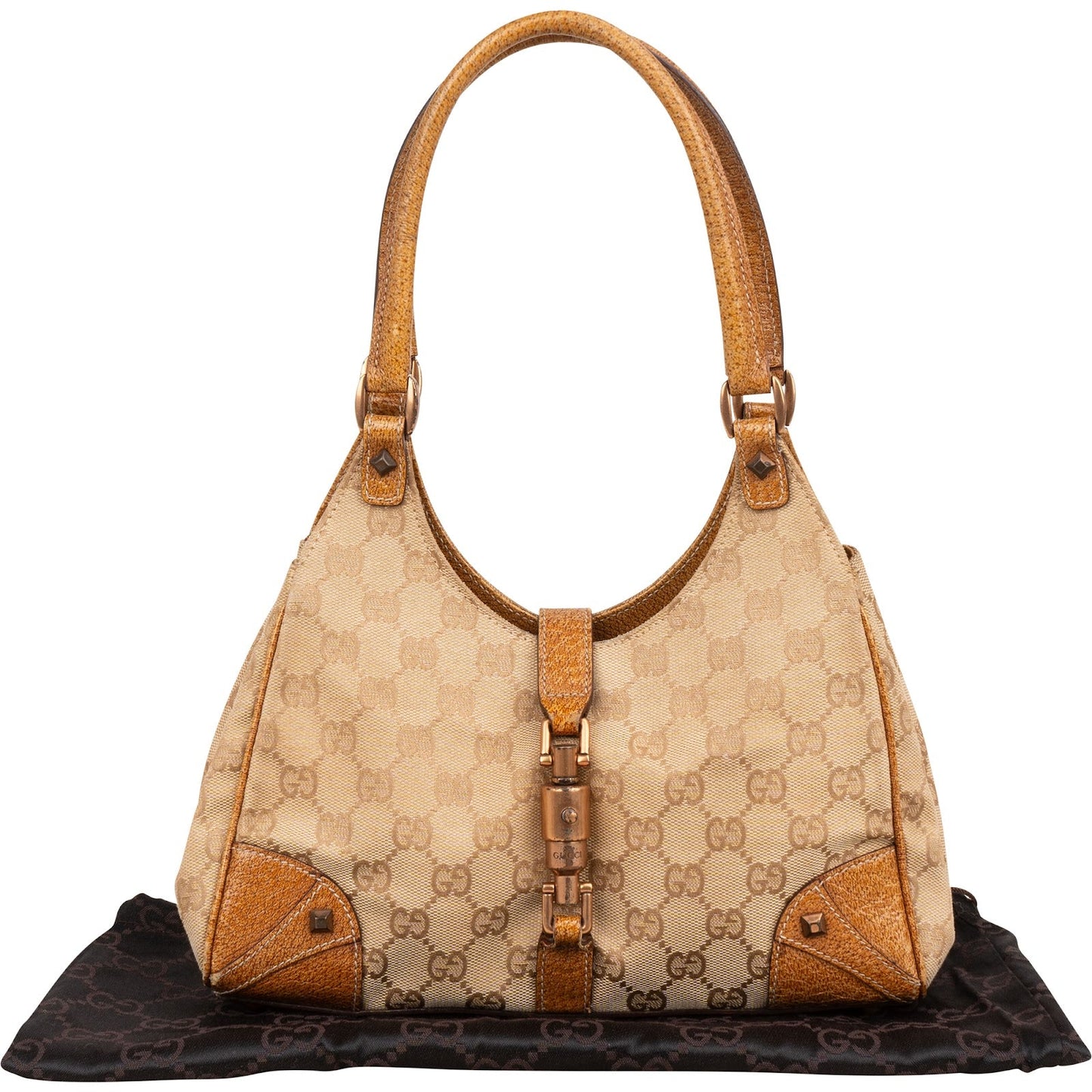 Gucci Monogram GG Canvas Lizard-Embossed Leather Small New Jackie Shoulder Bag