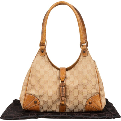 Gucci Monogram GG Canvas Lizard-Embossed Leather Small New Jackie Shoulder Bag
