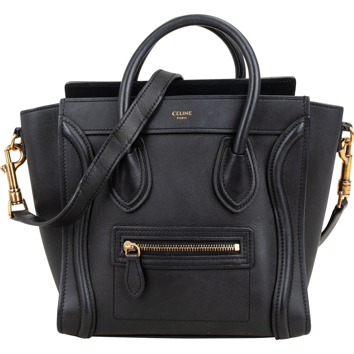 Celine Black Calfskin Leather Luggage Handbag
