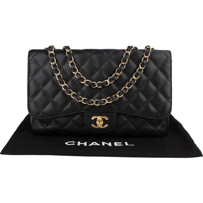 Chanel Quilted Caviar Leather Jumbo Single Flap Crossbody Bag