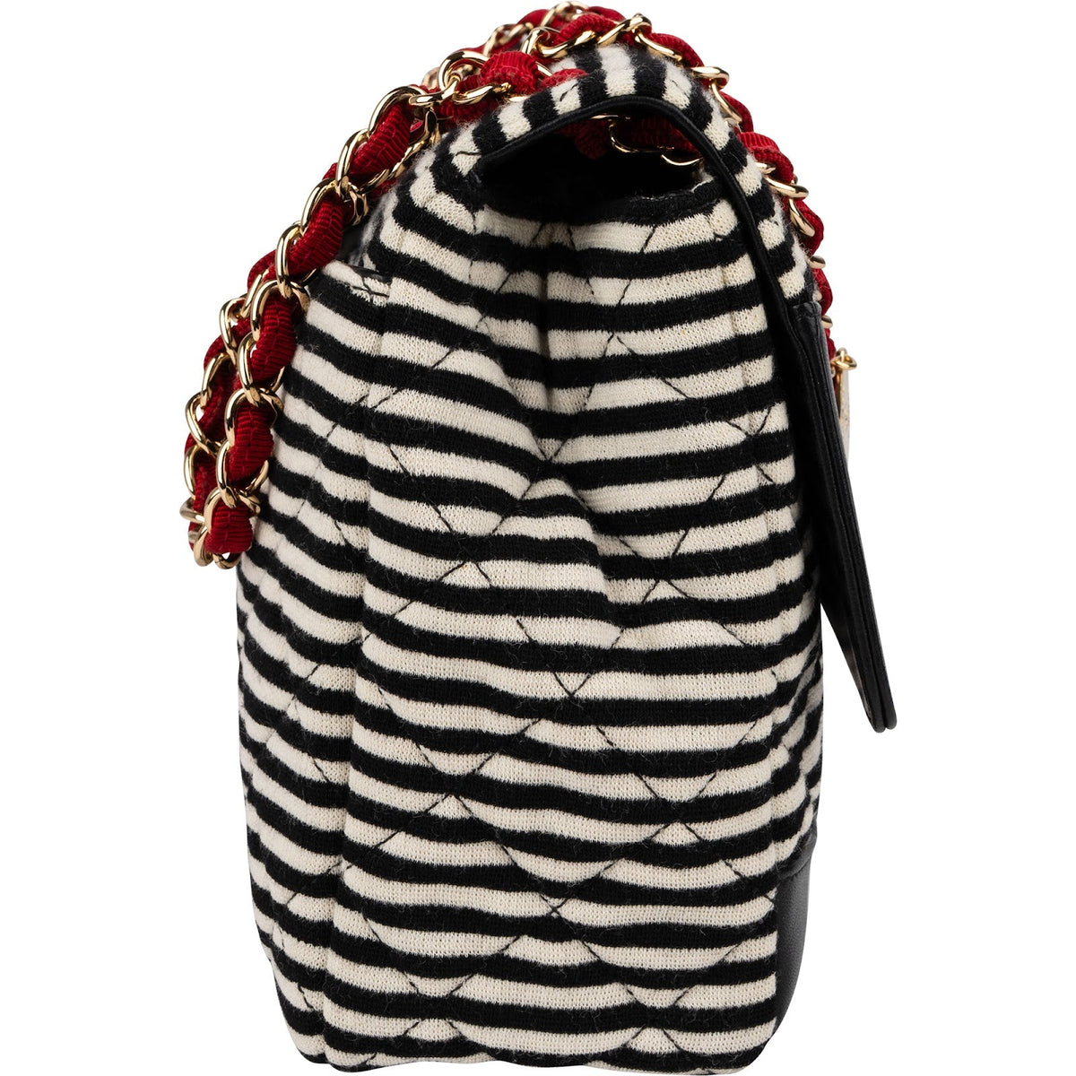 Chanel Striped Cotton Leather Single Flap Crossbody Bag
