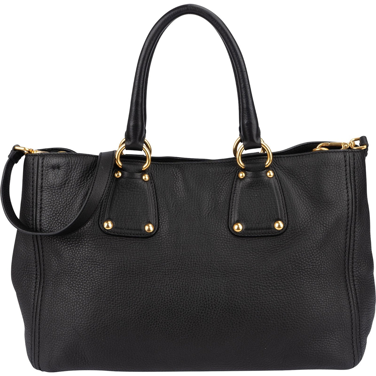 Prada Black Vitello Daino Leather Tote Handbag