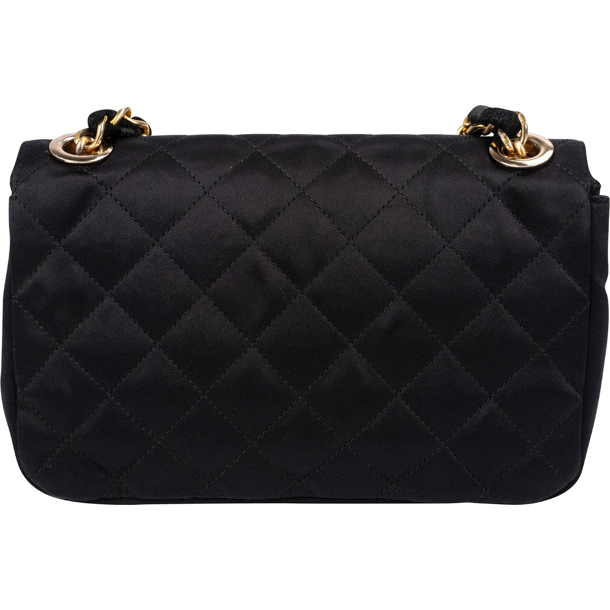 Chanel Black Quilted Satin 24K Gold Mini Single Flap Crossbody Bag