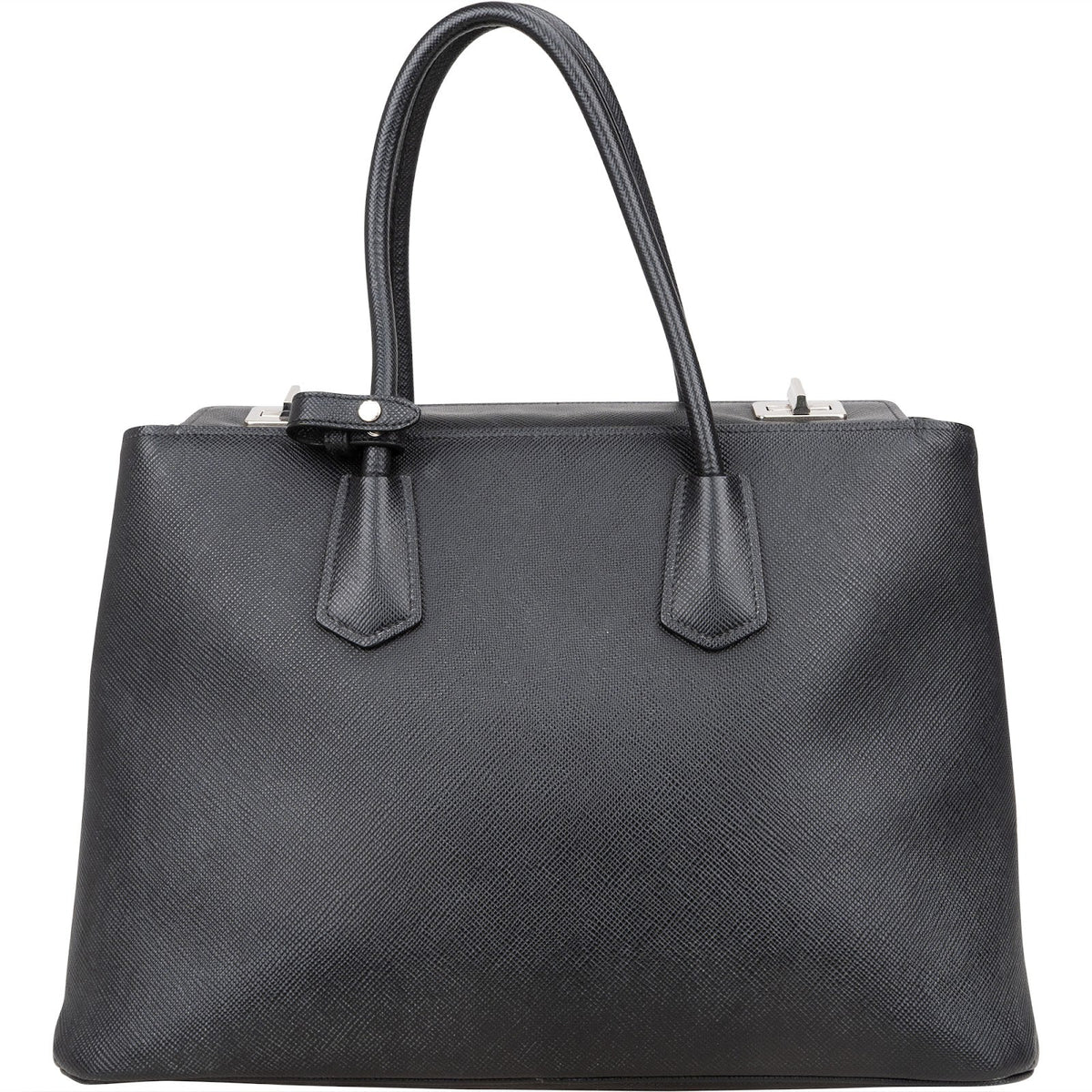 Prada Black Saffiano Leather Lux Turnlock Double Handbag