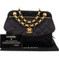 Chanel Navy Quilted Satin Top Bar 24K Gold Single Flap Small Crossbody Bag