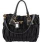 Prada Schwarz Tessuto Gaufre Drawstring Tote aus Nylon und Leder – Vorderansicht
