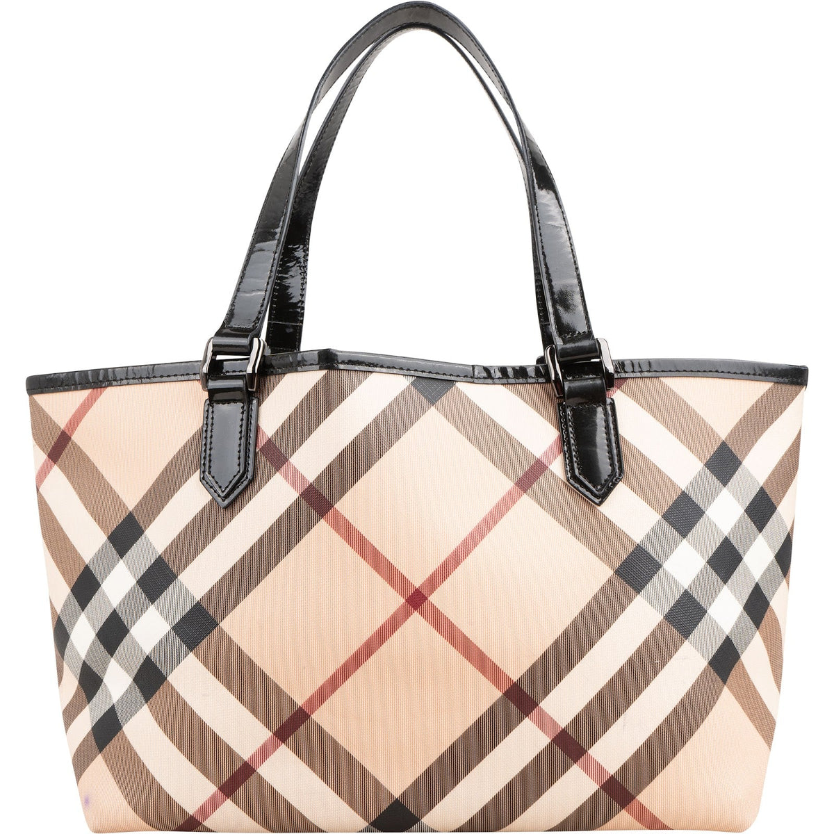 Burberry Nova-Check Monogram Patent Leather Tote Shoulder Bag