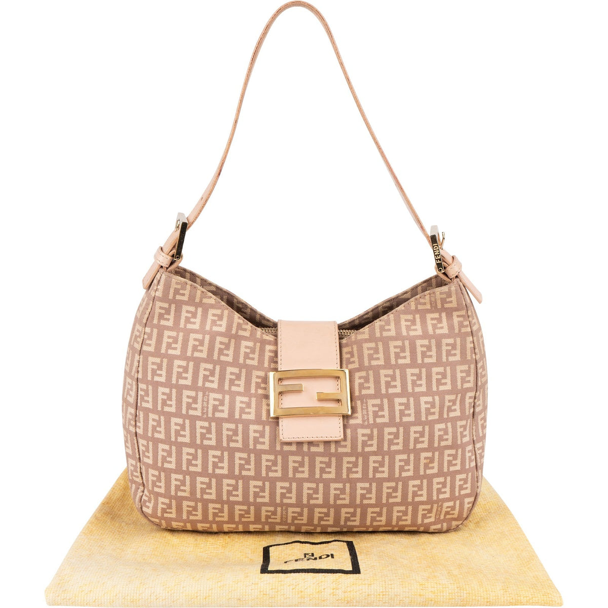 Fendi Monogram FF Zucca Canvas Baguette Buckle Shoulder Bag